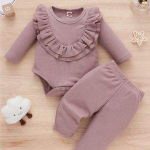 Purple Waffle Knit Baby Girl Ruffle Spring 🌸 Matching Set